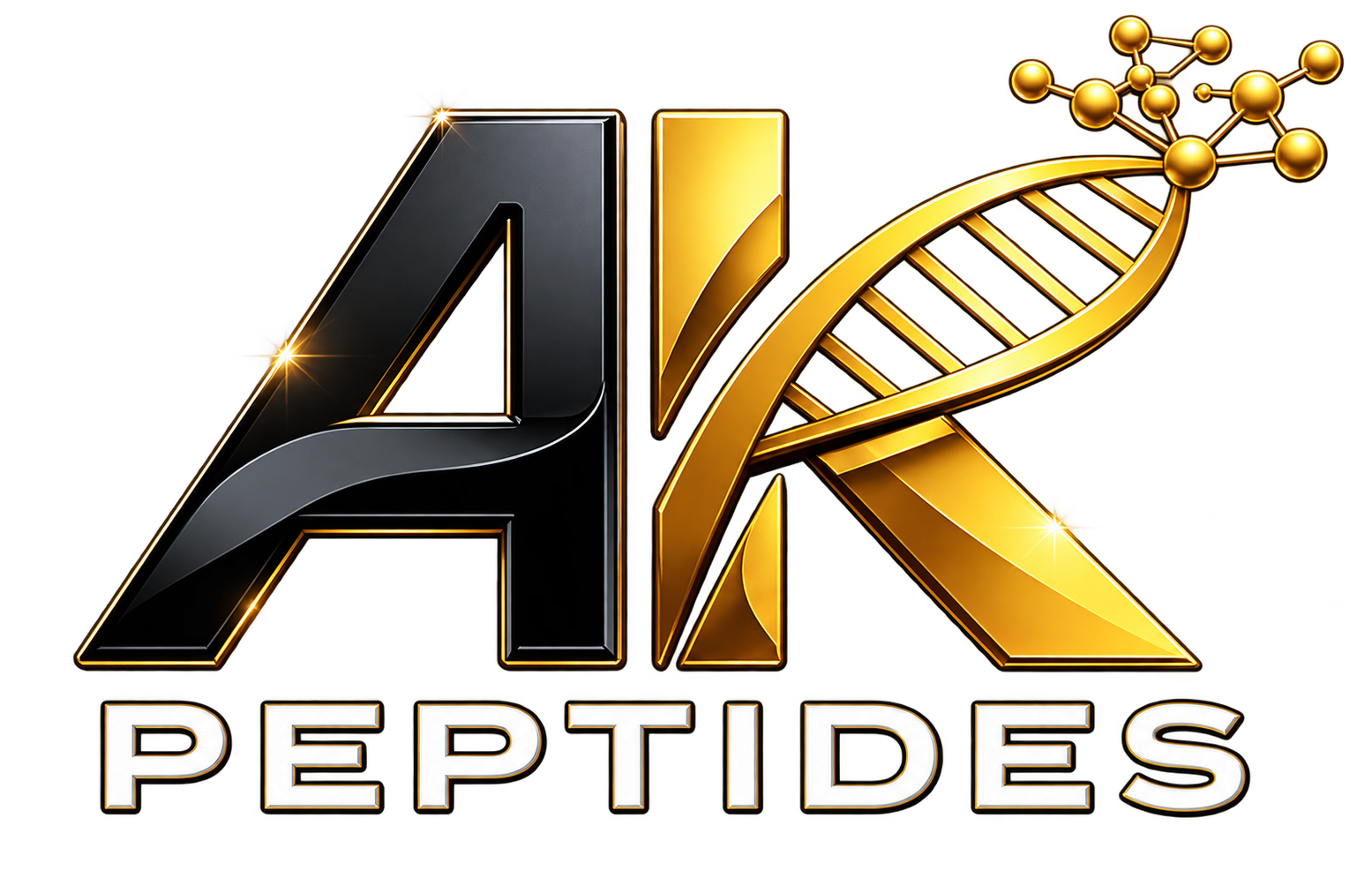 AK Peptides black and gold DNA logo